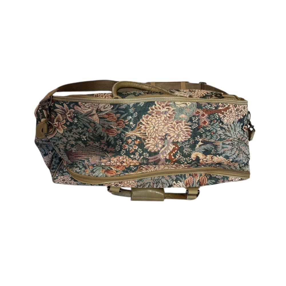 Capezio Brown and Tan Travel Bag with Vintage Tapestry Design Tan Leather Trim. - Picture 3 of 9